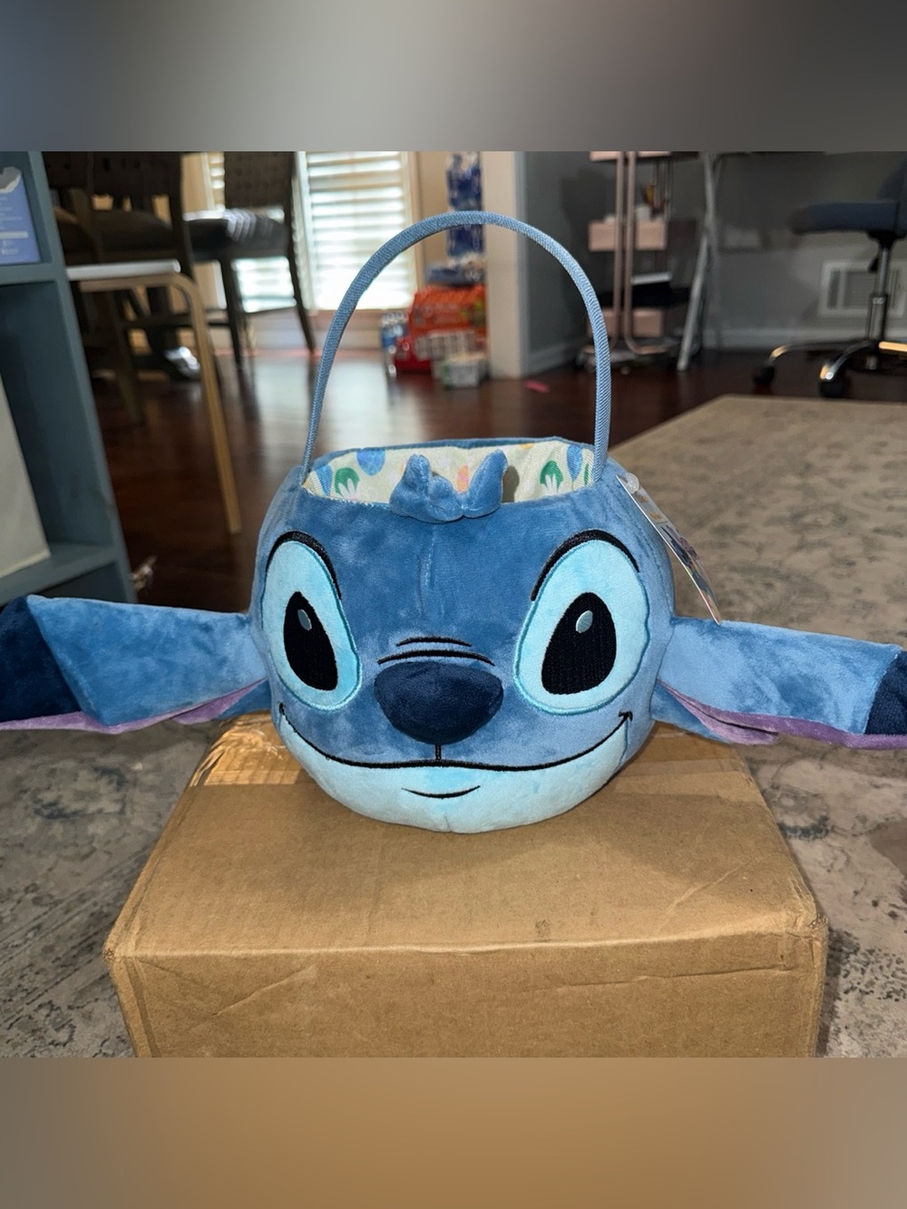 Disney Blue Stitch Plush Basket with Handle
